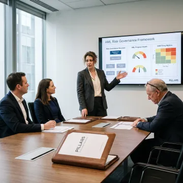 Compliance advisor presenting AML risk framework