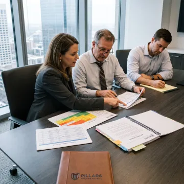 Compliance team reviewing a risk management program