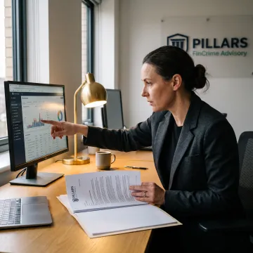 Fintech compliance professional reviewing risk controls