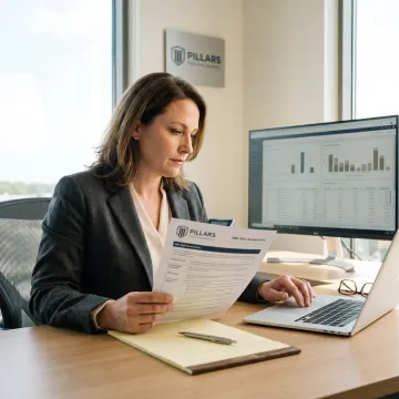 Financial crime consultant reviewing AML compliance data