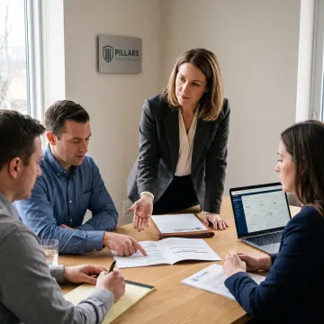 AML consultant and financial services team in discussion