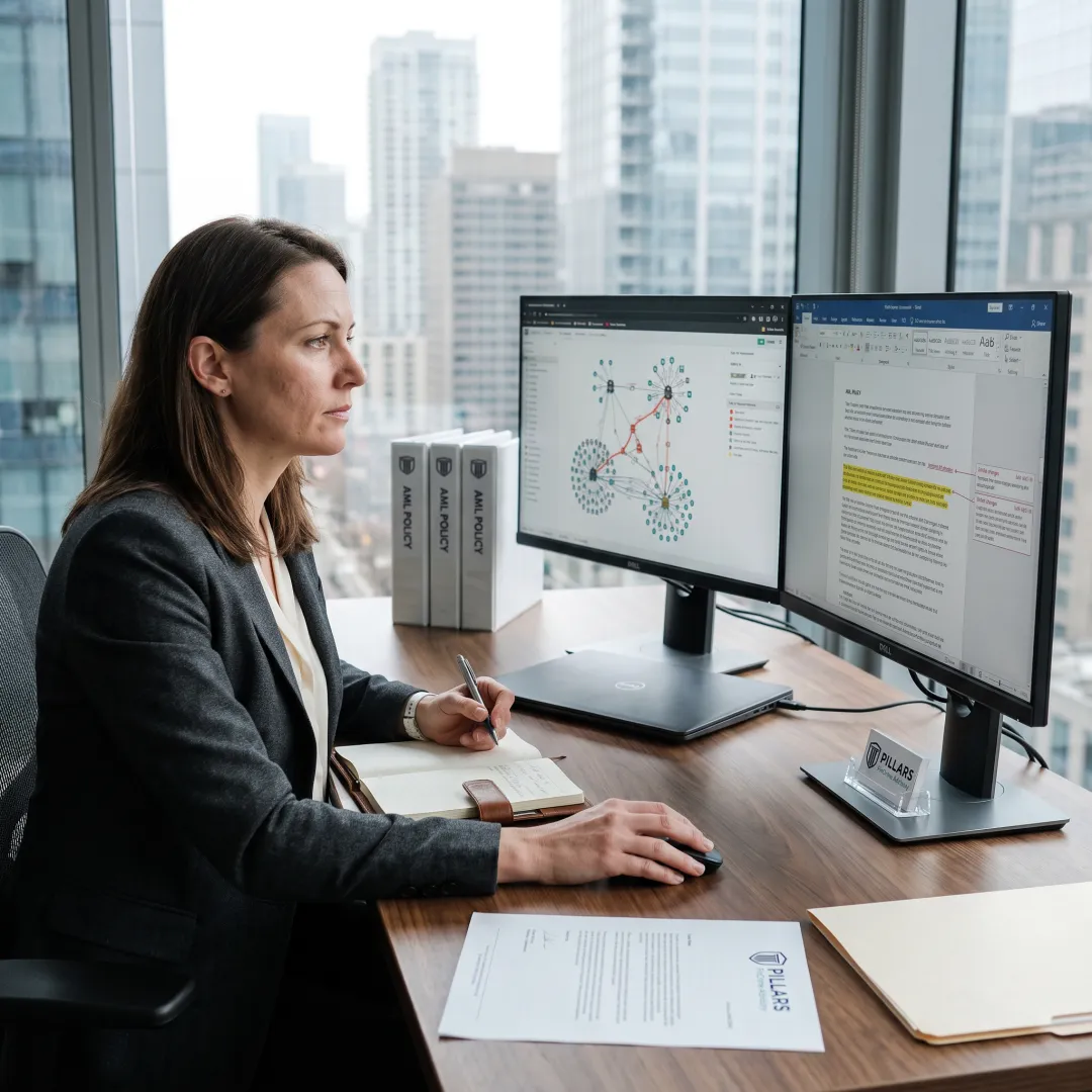 Compliance professional reviewing crypto exchange AML controls