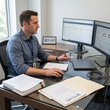 Compliance professional reviewing AML quality control data