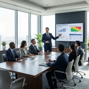 Compliance consultant presenting financial crime prevention strategies