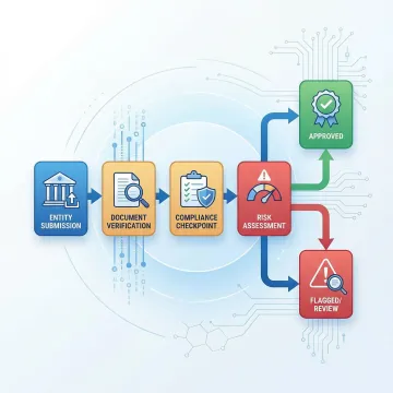 Business verification framework diagram showing KYB compliance workflow