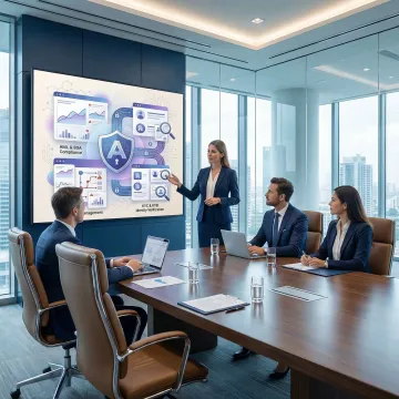 Financial compliance consultant presenting scalable AML program framework to banking executives