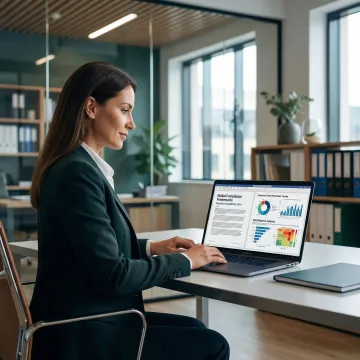 Compliance officer reviewing financial crime prevention framework on laptop
