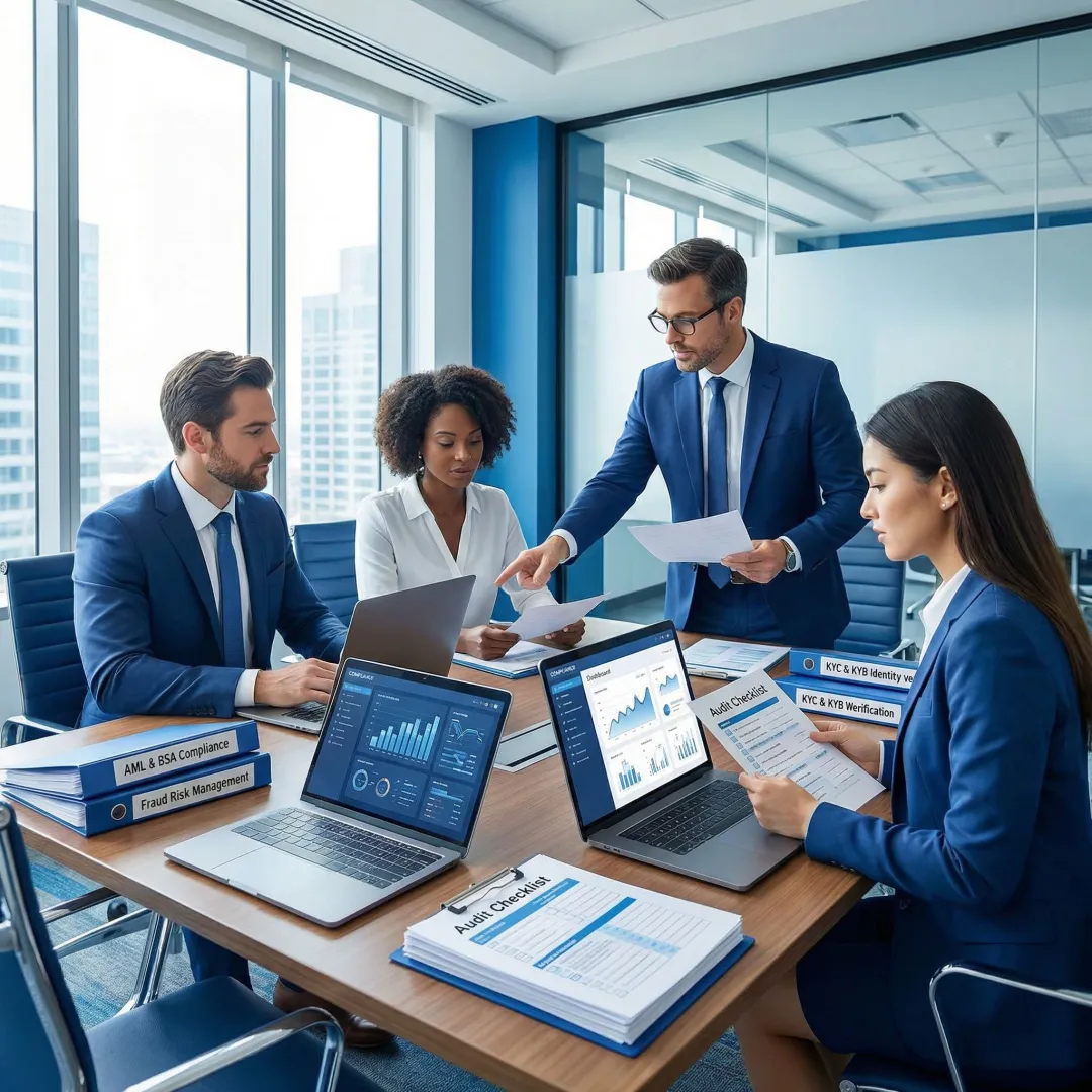 Compliance professionals reviewing regulatory examination documentation and audit materials