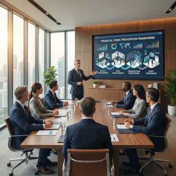 Financial compliance expert consulting with fintech executives on regulatory strategy