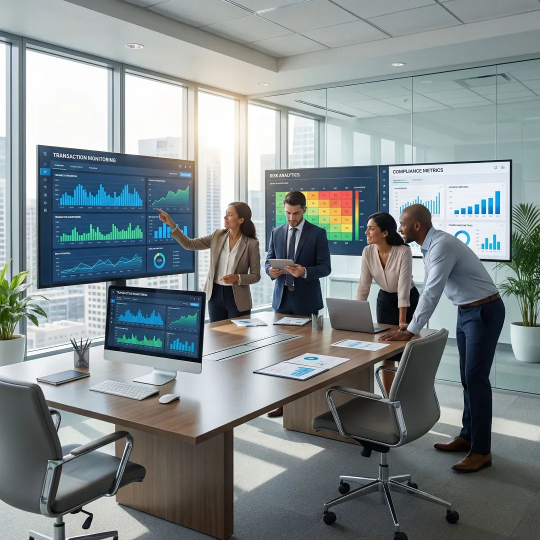 Compliance professionals implementing financial crime prevention technology and monitoring systems