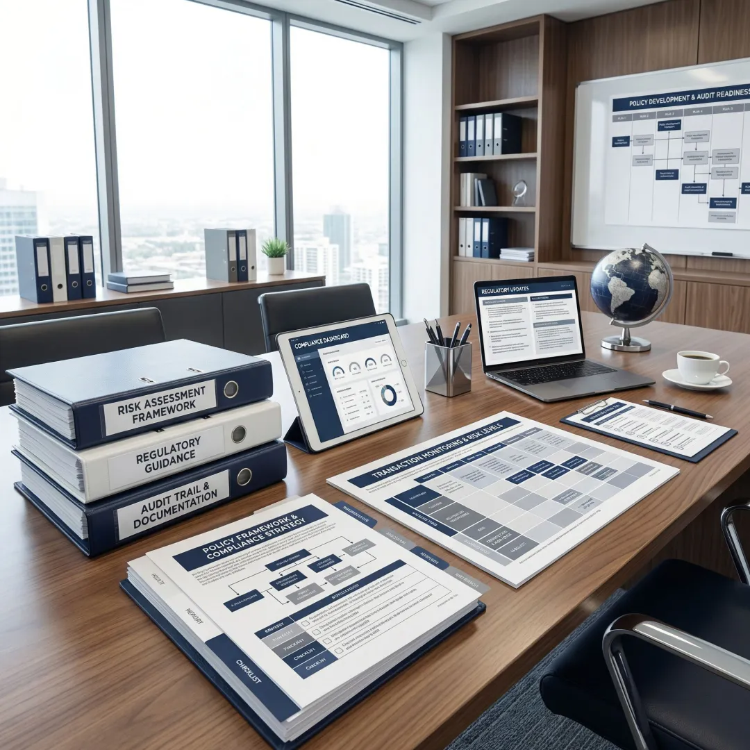 Financial compliance framework architecture and program development visualization