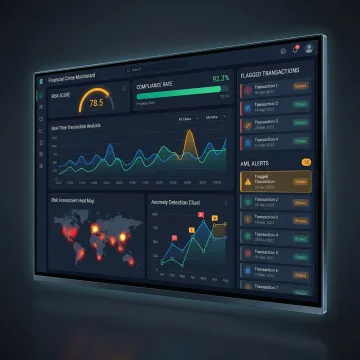Financial compliance dashboard showing transaction monitoring and risk assessment metrics