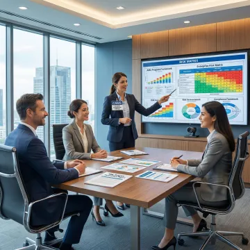 Compliance professional presenting financial crime prevention strategy