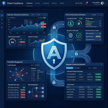 Compliance dashboard displaying transaction monitoring analytics and risk assessment metrics