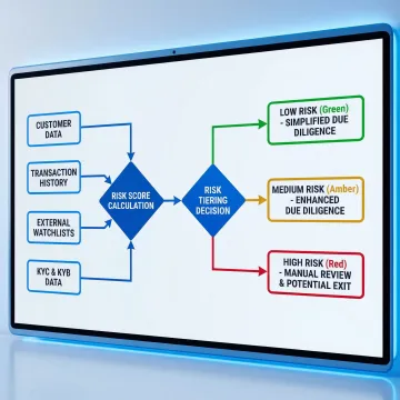 Risk scoring framework diagram showing customer tiering and compliance workflow