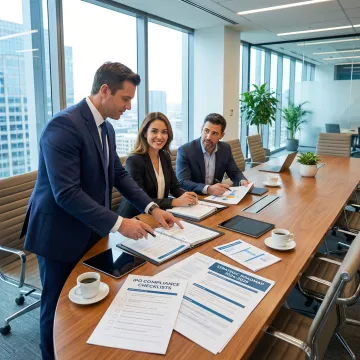 Financial compliance advisor working through a structured IPO preparation checklist with a tech startup leadership team