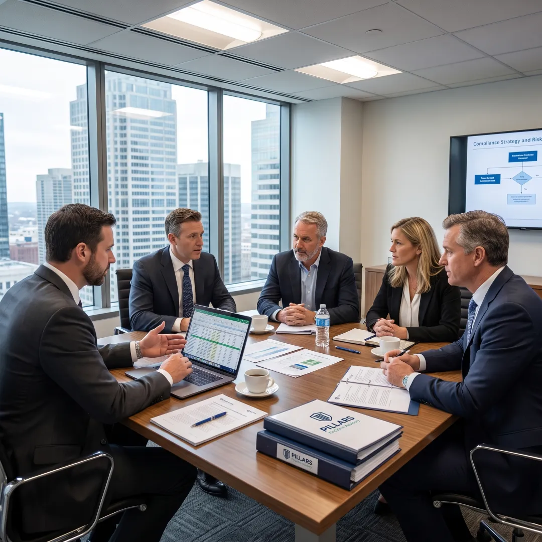 Advisor discussing compliance strategy with MSB leaders