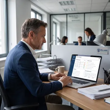 Payments professional reviewing compliance records on a dashboard