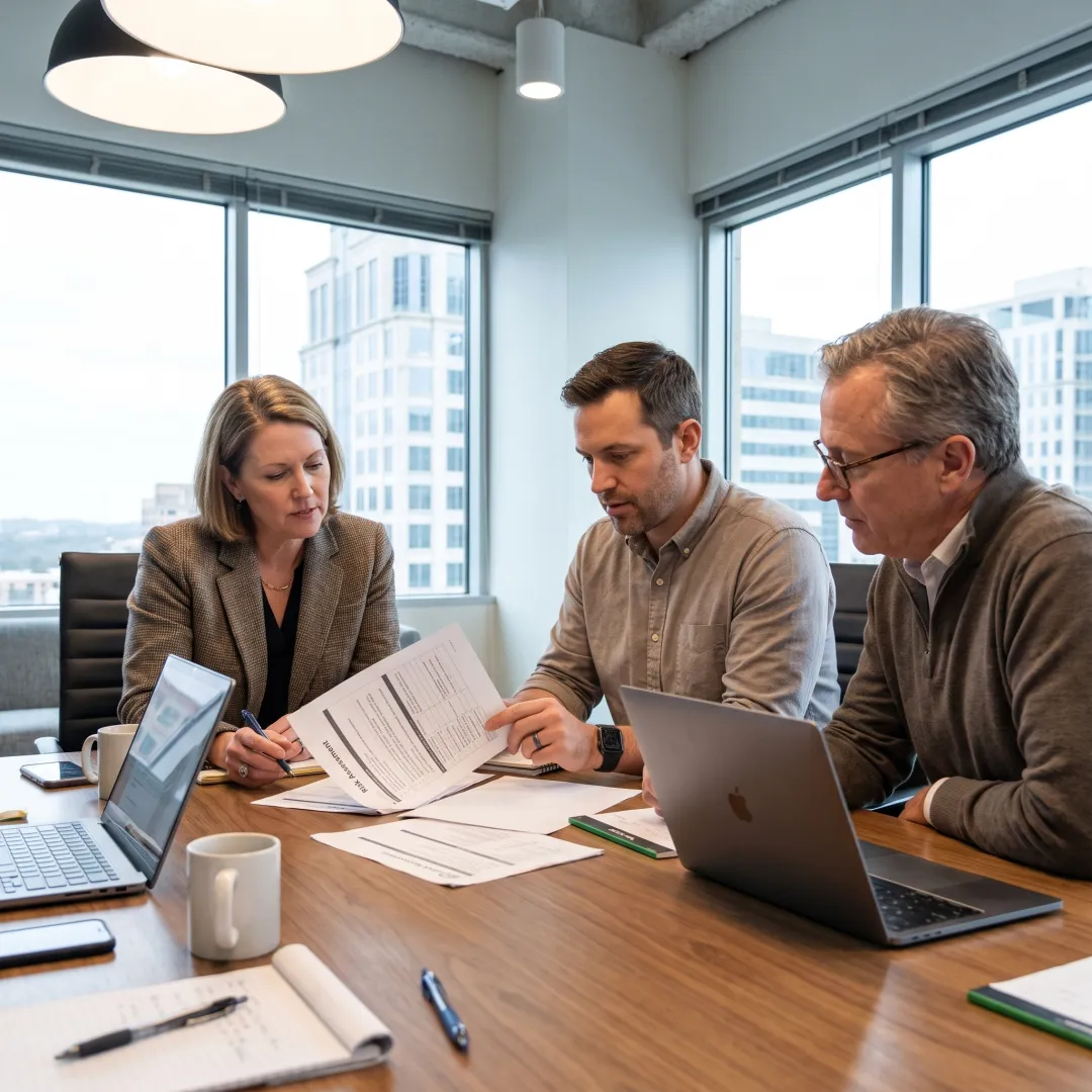 Compliance advisor reviewing financial crime program documents