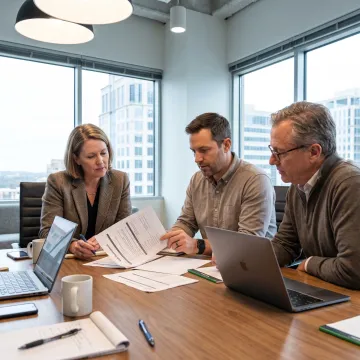 Compliance advisor reviewing financial crime program documents
