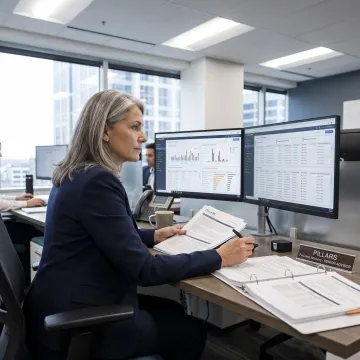 Compliance executive reviewing financial crime program data