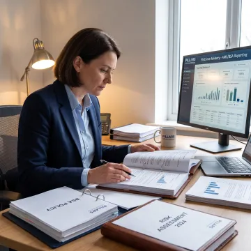 Compliance advisor reviewing BSA program documents