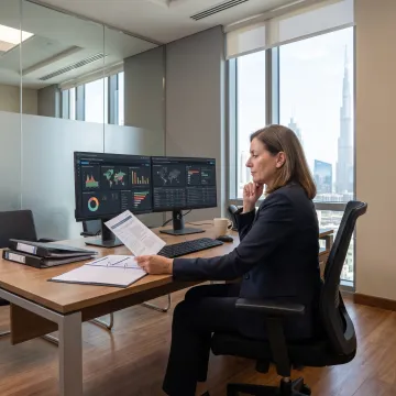 Compliance advisor reviewing financial risk data