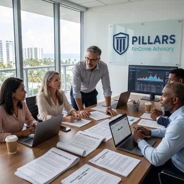 Compliance advisor reviewing financial crime controls
