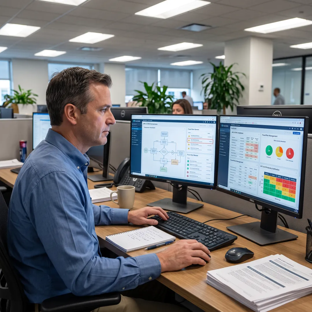 Payment analyst reviewing fraud alerts on a dashboard