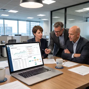 Team reviewing financial crime decisioning workflow