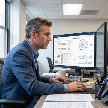 Compliance professional reviewing fraud and AML risk data