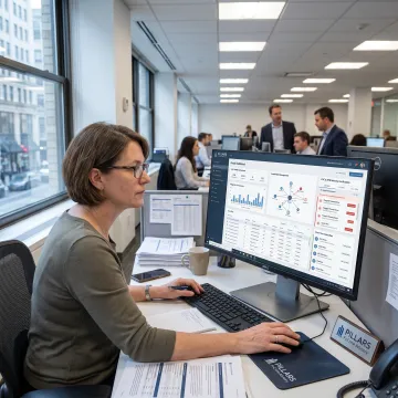 Financial crime professional reviewing fraud risk analytics