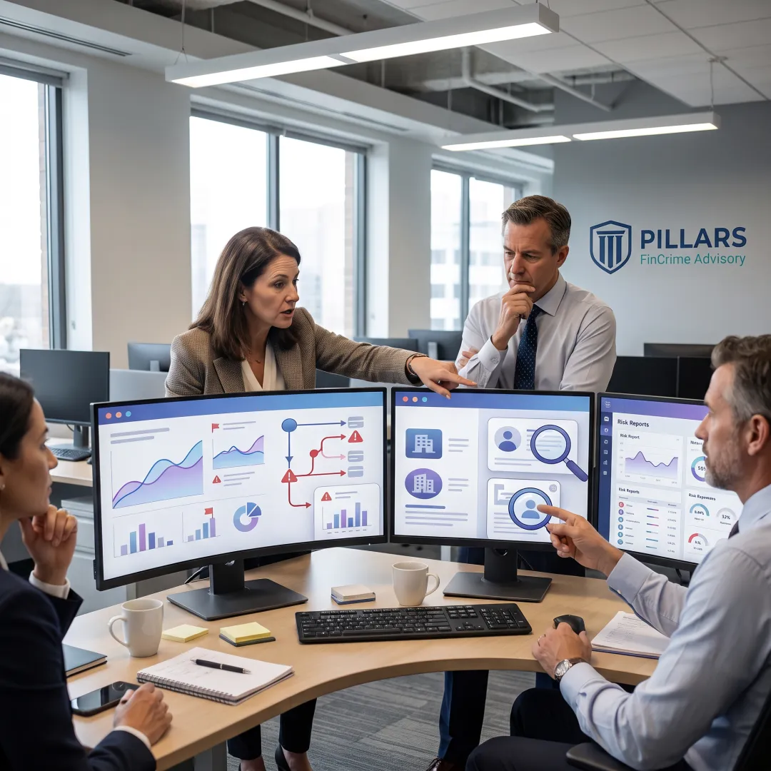 Payment processor team reviewing fraud risk data