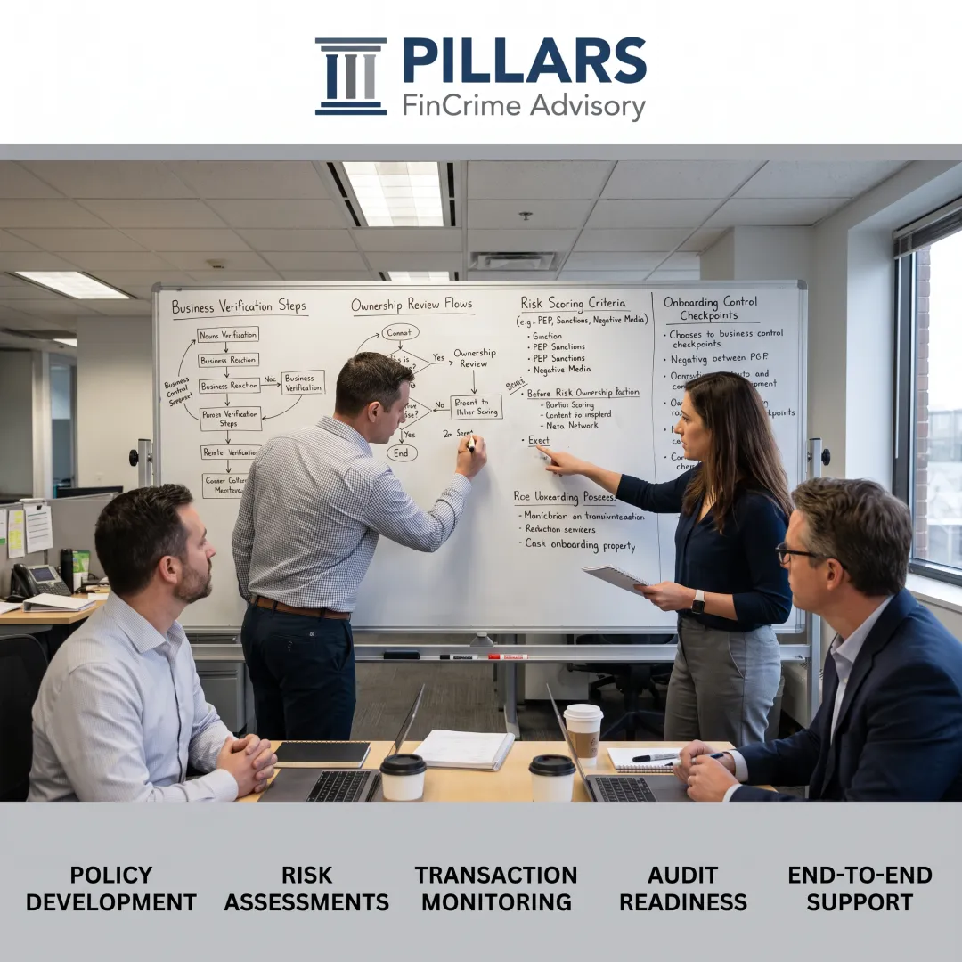Team mapping a business verification compliance program