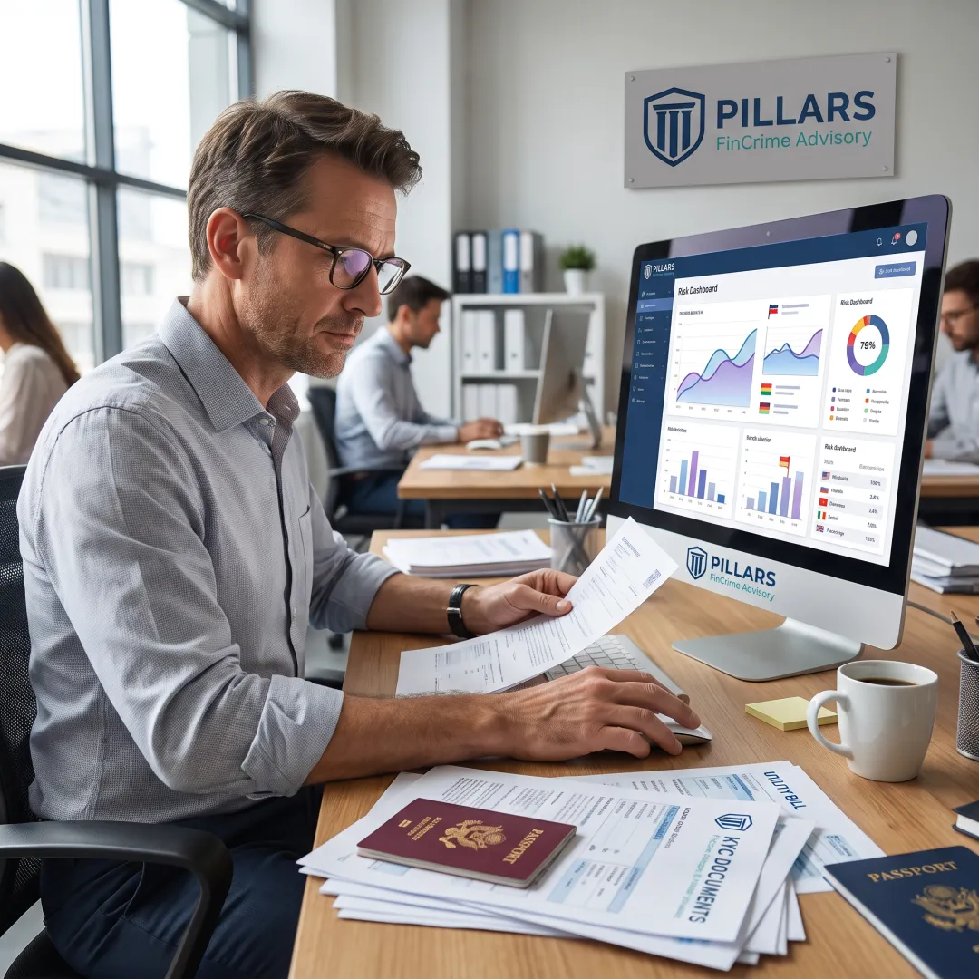 Compliance advisor reviewing KYC documentation