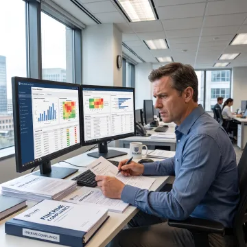 Compliance professional reviewing financial crime risk data