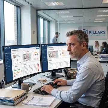 Bank compliance professional reviewing customer due diligence records