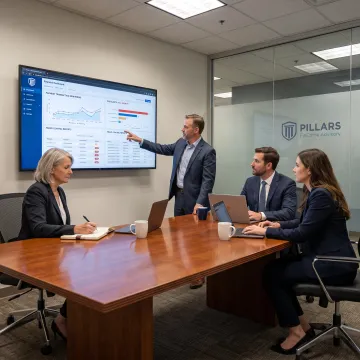 Business team reviewing merchant fraud risk data