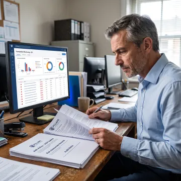 Compliance professional reviewing AML program documentation