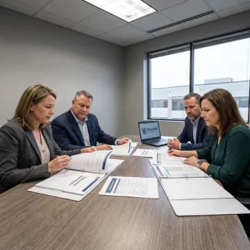 Credit union compliance consultant reviewing risk reports