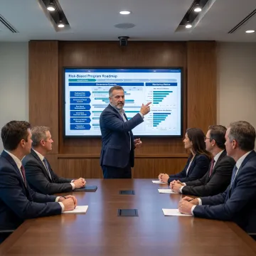 Consultant presenting an AML compliance strategy to executives