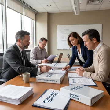 Compliance advisor reviewing portfolio company risk documentation
