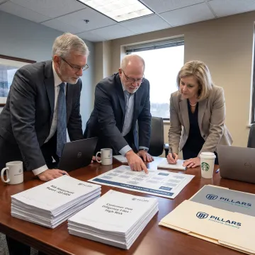 Team reviewing AML compliance strategy