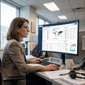 Specialist reviewing international sanctions compliance workflow