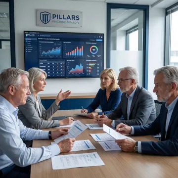 Compliance team reviewing monitoring analytics