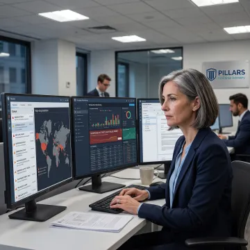 Compliance professional reviewing AML transaction monitoring data