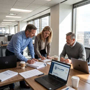 Program manager and sponsor bank representatives reviewing compliance documentation