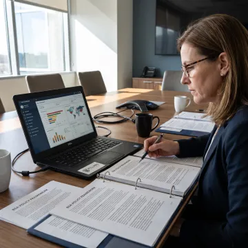 Compliance advisor reviewing BSA program materials