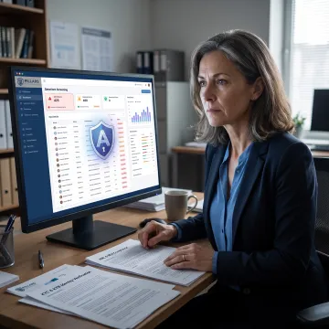 Compliance professional reviewing sanctions screening alerts