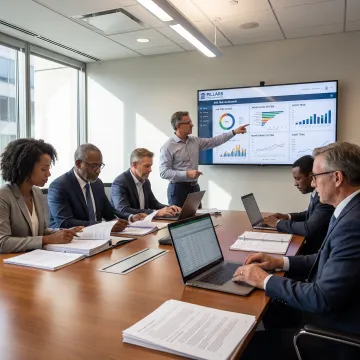 Executives reviewing AML risk reporting